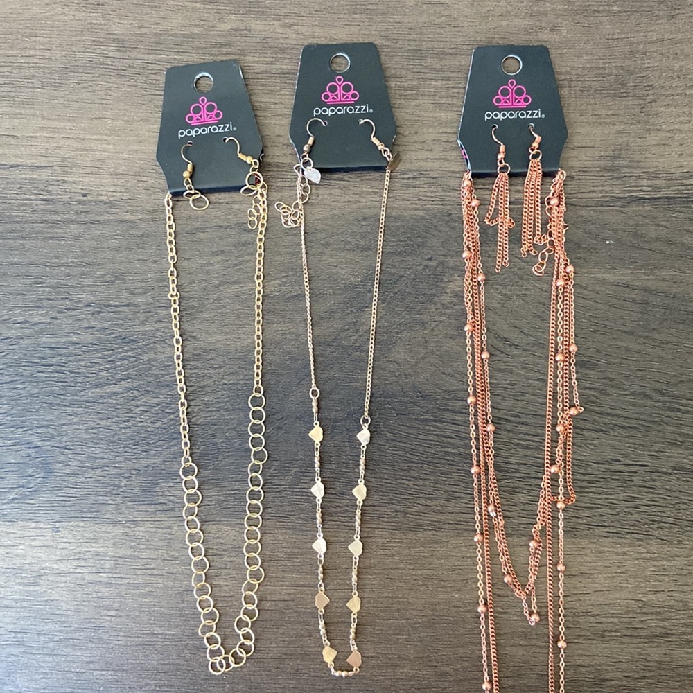 Set of 3 Paparazzi Necklaces Dainty Chain Gold Rose Gold Jewelry